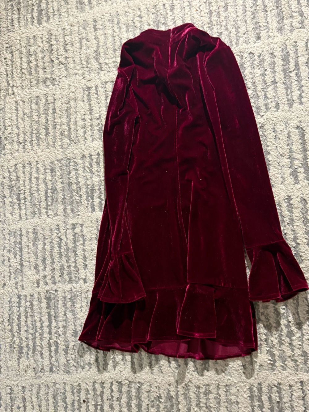 Lovers + friends Simone red maroon velvet long sleeve ruffle dress size S - Picture 6 of 6
